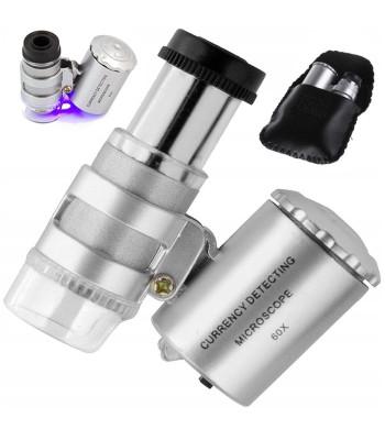 Kišeninis juvelyrinis mikroskopas su LED ir UV apšvietimu, 60x, 3,5 × 4 cm