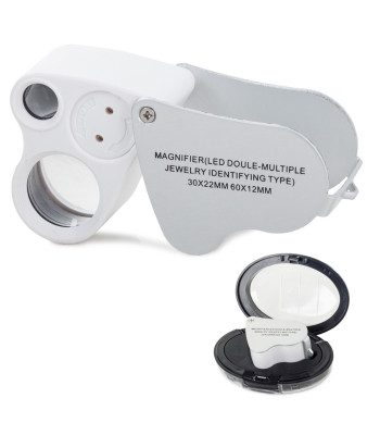 Kišeninis sulankstomas juvelyrinis didinamasis stiklas su 2 LED, 30x/60x, 22 mm/12 mm