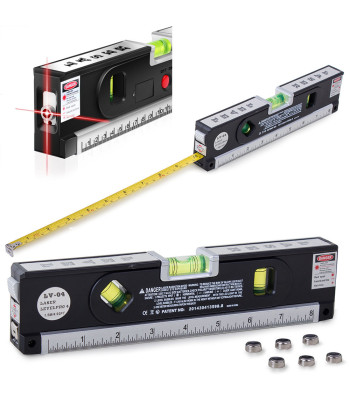 Lazerinis gulsčiukas su matavimo juosta ir LED apšvietimu, juodas, 24,5 × 2,8 × 6 cm