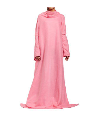 Rožinis flisinis pledas su rankovėmis „snuggie“, XXL, 138 × 180 cm
