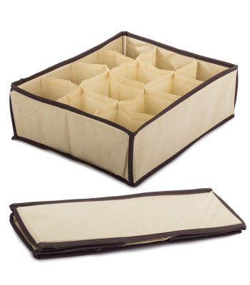 Apatinių drabužių, kojinių ir aksesuarų organizatorius, smėlio spalvos, 12 skyrelių, 30 × 25 × 10 cm