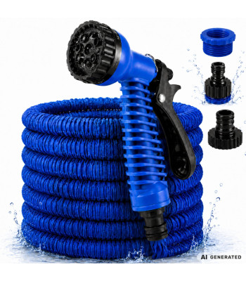 Elastinė sodo žarna su purškimo pistoletu, mėlyna, 5–15 m