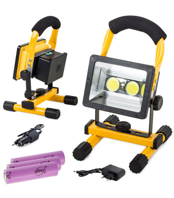 Nešiojamasis akumuliatorinis prožektorius su dviem led cob diodais ir stovu, 30W