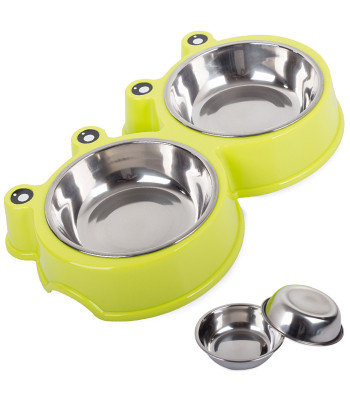 Dvigubas metalinis dubenėlis šuniui ar katei, žalias, 0,3l x 2