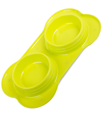 Dvigubas dubenėlis šuniui ar katei su neslystančiu pagrindu, žalias, 0,4 l x 2
