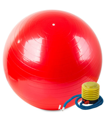 Raudonas reabilitacinis gimnastikos kamuolys su pompa, 65 cm