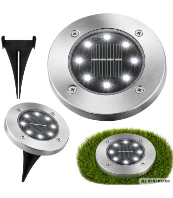 Įsmeigiami saulės šviestuvai sodui su sutemų jutikliu, 8 led, 4 vnt.