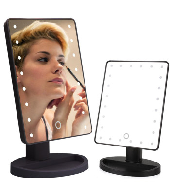 Didelis kosmetinis veidrodis su LED apšvietimu, juodas, 16 LED