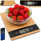 Bambukinės elektroninės virtuvinės svarstyklės su LCD ekranu, iki 5 kg, 23 cm x 16 cm x 2 cm