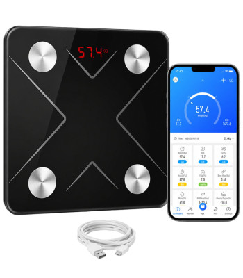 Elektroninės kūno sudėties analizės svarstyklės su bluetooth ryšiu ir usb įkrovimu, 180 kg