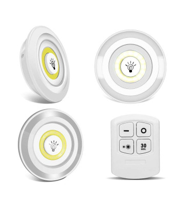 Belaidžių priklijuojamų led cob šviestuvų rinkinys su nuotolinio valdymo pulteliu, 3 vnt., 9 cm x 2 cm