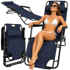 Sulankstomas sodo ir paplūdimio gultas-kėdė, tamsiai mėlynas, zero gravity, 2 viename
