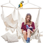 Braziliškas pakabinamas hamakinis krėslas su pagalvėlėmis, boho stiliaus