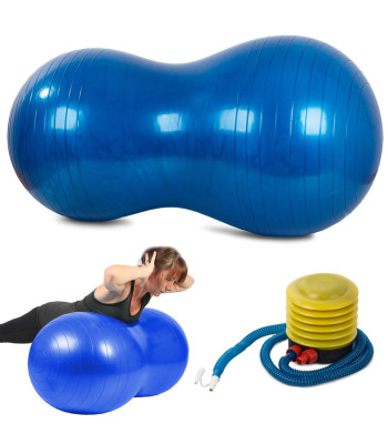 Dvigubas gimnastikos kamuolys su pompa, mėlynas, 40 cm