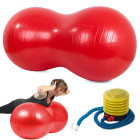 Dvigubas pupelės formos gimnastikos kamuolys su pompa, raudonas – ilgis 80cm, skersmuo iki 40cm