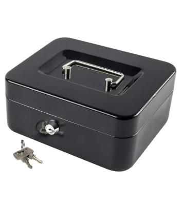 Metalinė rakinama dėžutė pinigams ir dokumentams, juoda, 15cm x 12cm x 8cm