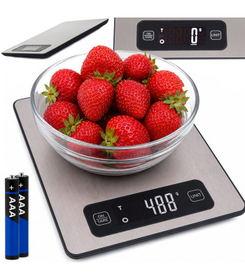 Elektroninės virtuvinės svarstyklės iš nerūdijančiojo plieno su LCD ekranu, iki 5 kg
