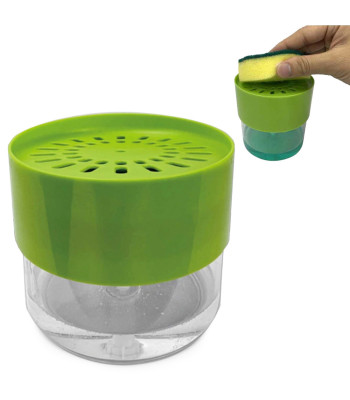 Indų ploviklio dozatorius su kempinės laikikliu, žalias, 500 ml, 12 × 11 cm
