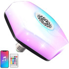 Spalvota LED RGBW lemputė su „Bluetooth“ garsiakalbiu ir nuotolinio valdymo pulteliu, E27