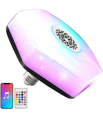 Spalvota LED RGBW lemputė su „Bluetooth“ garsiakalbiu ir nuotolinio valdymo pulteliu, E27