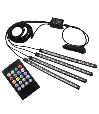 Automobilio salono LED apšvietimo juostelės su nuotolinio valdymo pultu, 4 x 12 LED