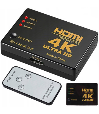 Hdmi perjungiklis su infraraudonųjų spindulių pulteliu, 3 į 1, 4k uhd