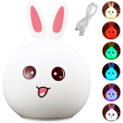 Vaikiška silikoninė LED naktinė lemputė – triušis, RGB, valdoma lietimu, USB, 15,5 × 12 × 10 cm