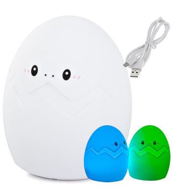 Vaikiška LED naktinė lemputė – kiaušinio formos silikoninė, RGB, valdoma lietimu, USB, 12,5 × 9,5 × 9 cm