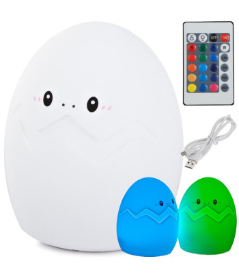 Vaikiška naktinė lempa – silikoninis kiaušinis, rgb, su pulteliu ir usb, 12,5 × 10 × 10 cm