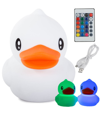 Vaikiška LED naktinė lemputė – silikoninis ančiukas su RGB apšvietimu, nuotolinio valdymo pulteliu ir USB