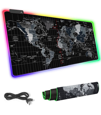 Žaidimų pelės kilimėlis su LED apšvietimu, žemėlapio raštu, XXXL