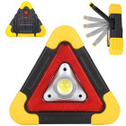 Įspėjamasis LED trikampis su žibintuvėliu ir išorinės baterijos funkcija, 19 cm × 20,5 cm × 4 cm