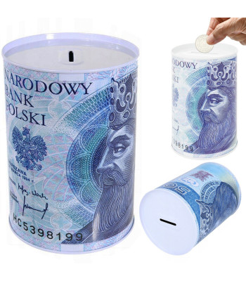 Metalinė taupyklė pinigams su banknoto atvaizdu