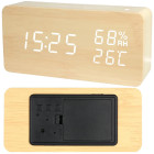 Elektroninis žadintuvas-laikrodis su termometru, higrometru ir USB laidu, 15 × 7 × 4 cm