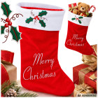 Raudona kalėdinė kojinė dovanoms su užrašu „merry christmas“, didelė, 62 cm