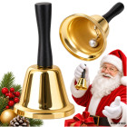 Aukso spalvos metalinis kalėdinis varpelis su medine rankena, 12 cm
