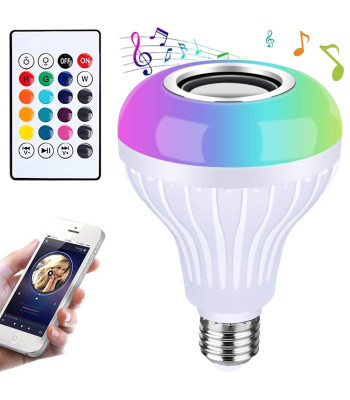 RGB LED lemputė su „Bluetooth“ garsiakalbiu ir nuotolinio valdymo pulteliu, E27