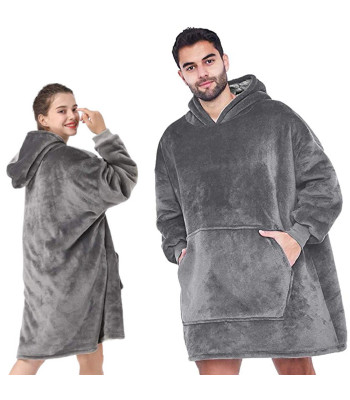 Šiltas džemperis-antklodė 2 viename, pilkas, oversize XXL