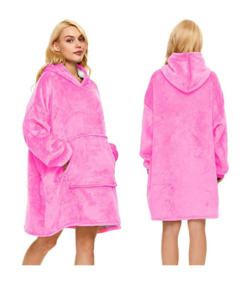 Šiltas džemperis-pledas su gobtuvu, rožinis, 2 viename, oversize, XXL