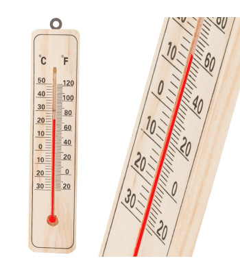 Medinis sieninis termometras vidaus ir lauko temperatūrai matuoti, 22 × 5 × 0,7 cm