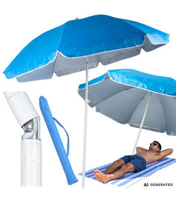 Didelis sulankstomas paplūdimio ir sodo skėtis su UV filtru, reguliuojamas, su dėklu – 170 cm