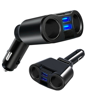 Automobilio cigarečių lizdo šakotuvas su dviem USB jungtimis, 10074