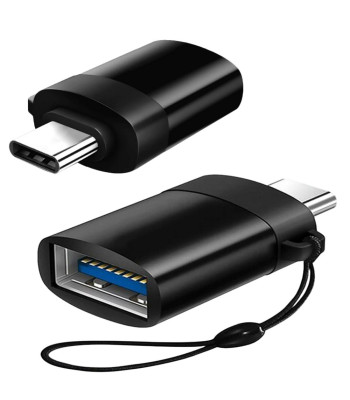 Juodas usb-c į usb-a 3.0 adapteris su otg funkcija – 1,5 cm × 3 cm