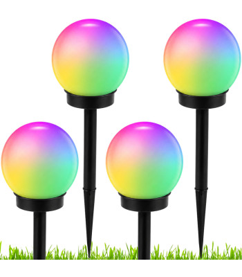 4 vnt. įsmeigiami RGB saulės šviestuvai sodui, rutulio formos, 10 cm