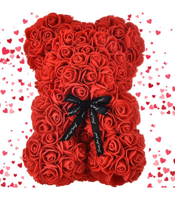 Raudonas rožių meškiukas su dovanų dėžute, rose XL