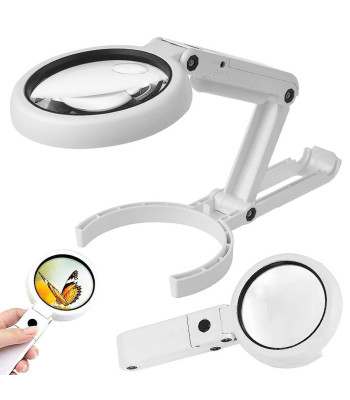 Sulankstoma stalinė juvelyrinė lupa su LED apšvietimu ir USB, 5x, 11x, 8 LED