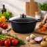 Granitinis puodas su aromatizatoriumi, stikliniu dangčiu ir virtuvinėmis pirštinėmis, 13 l, 37 cm