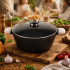 Granitinis puodas su aromatizatoriumi, stikliniu dangčiu ir virtuvinėmis pirštinėmis, 13 l, 37 cm