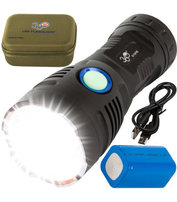 Galingas taktinis žibintuvėlis Bailong® su CREE šviesos diodu ir šoniniu cob apšvietimu XHP90 T48