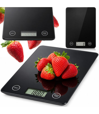Elektroninės virtuvinės svarstyklės su LCD ekranu, stiklinės, 5 kg / 1 g